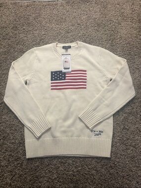 State of Mine Kids Cream Crewneck Sweater with Flag Graphic